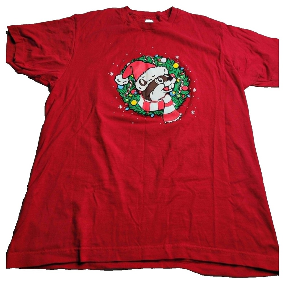 Bucee's‎ Red Short Sleeve T-Shirt Adult Large 100% Cotton Christmas Holiday